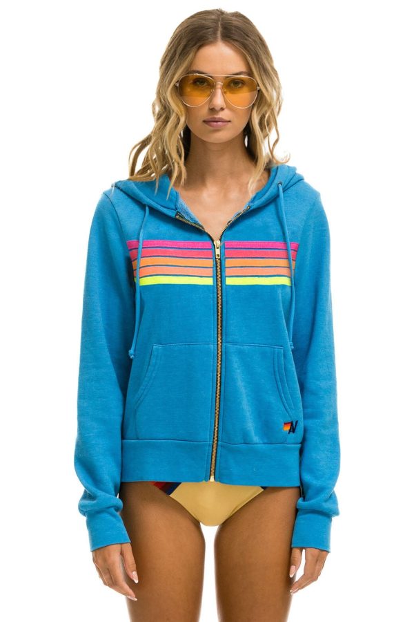 5 STRIPE HOODIE -  OCEAN // NEON PINK // YELLOW