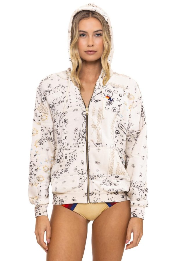 BANDANA QUILTED RELAXED ZIP HOODIE - VINTAGE WHITE