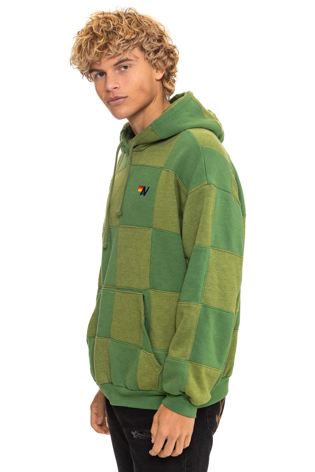 CHECK QUILT RELAXED PULLOVER HOODIE - JUNGLE GREEN // PALM - Image 7