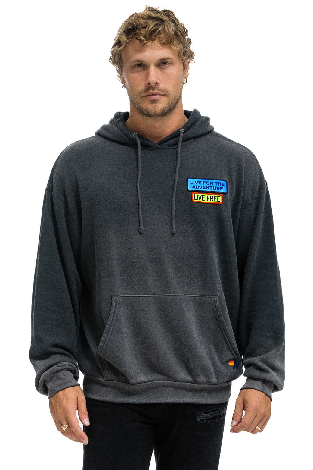 LIVE FREE + ADVENTURE PATCH PULLOVER RELAXED HOODIE - FADED SMOKE - Image 3