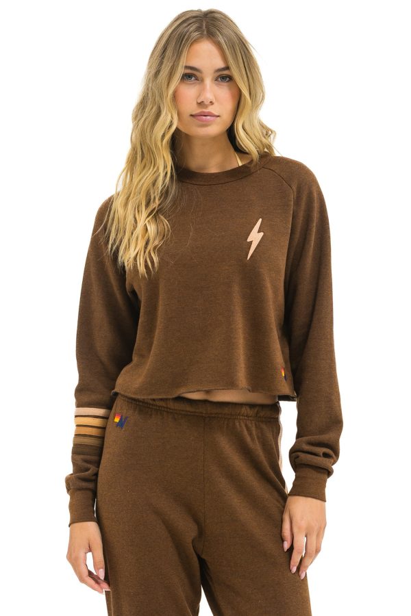 BOLT RUGBY STITCH CROPPED CREW SWEATSHIRT - CHOCOLATE // ESPRESSO