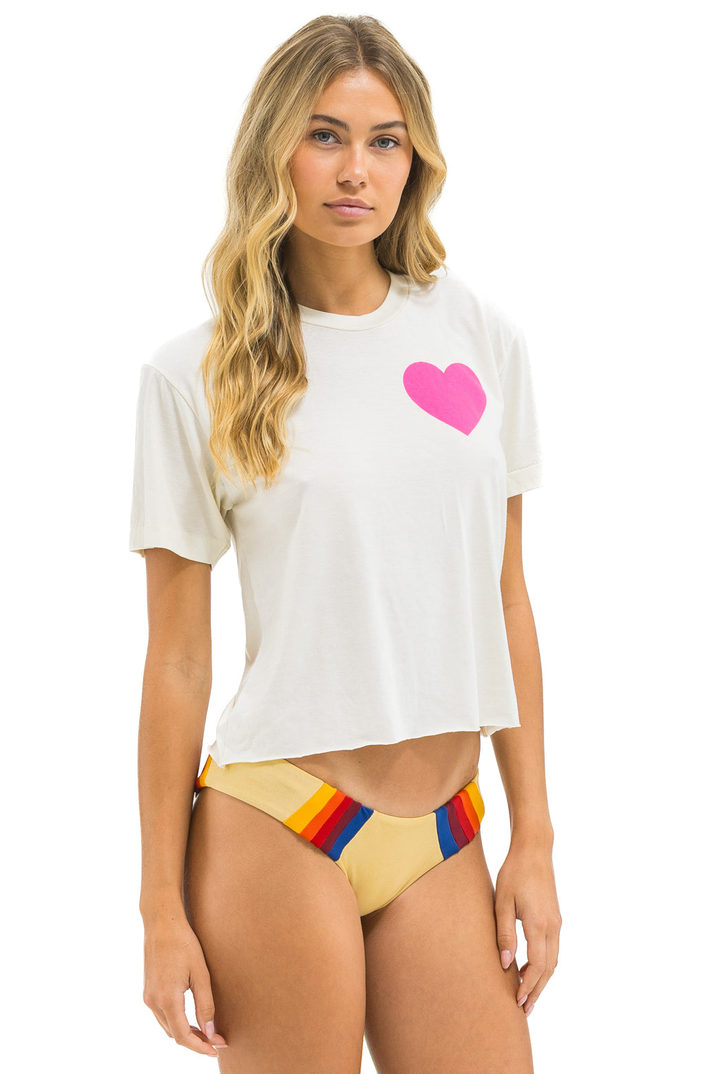 HEART PRINT BOYFRIEND TEE - VINTAGE WHITE // NEON PINK - Image 4