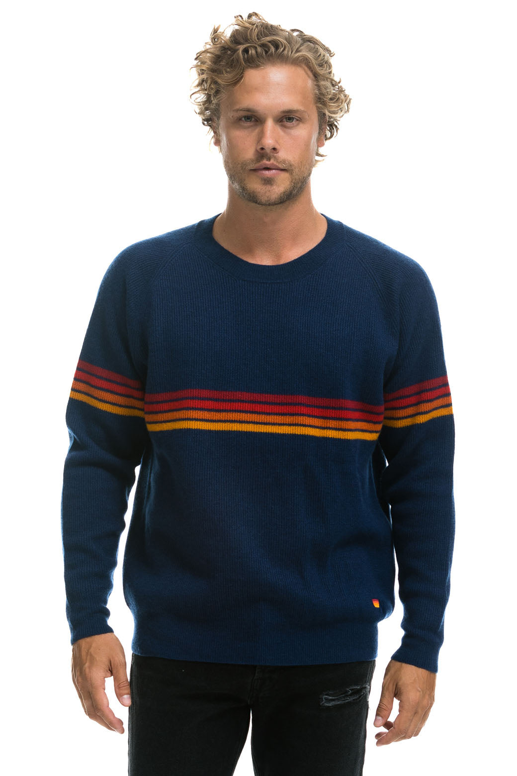 RAINBOW STRIPE 4 UNISEX CASHMERE SWEATER - MIDNIGHT - Image 2