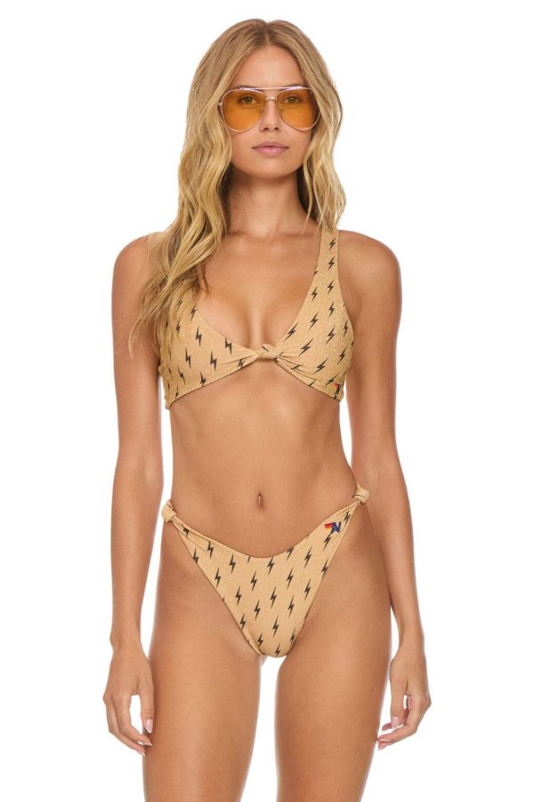 SPARKLE RIVIERA KNOT CHEEKY BIKINI BOTTOMS - BLACK BOLT REPEAT
