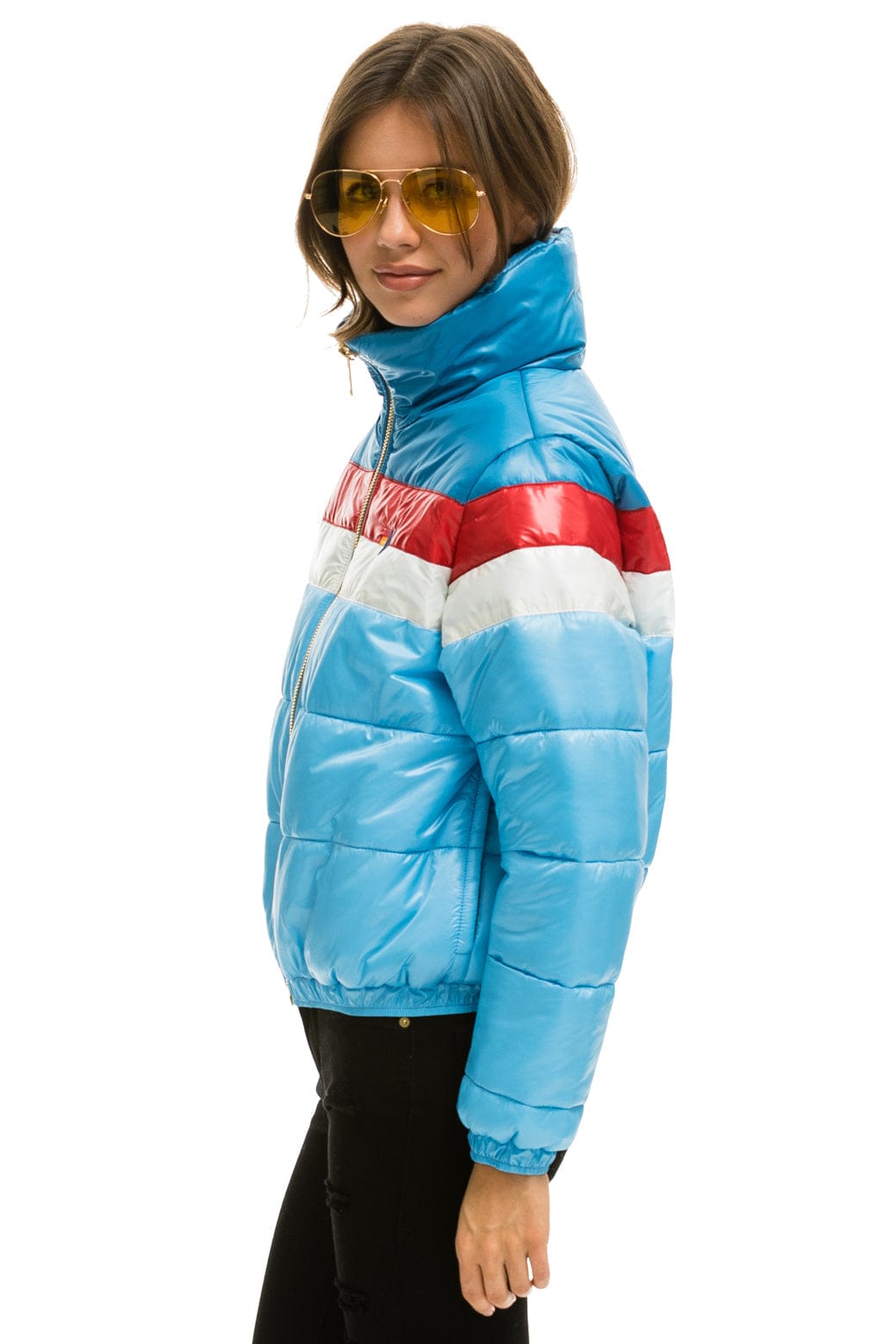 COLOR BLOCK LUXE APRES PUFFER JACKET - SKY GLOSSY - Image 2